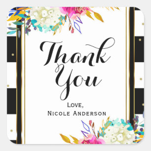 Adesivo Quadrado Flores Coloridas Vibrantes Listras Pretas e Branca