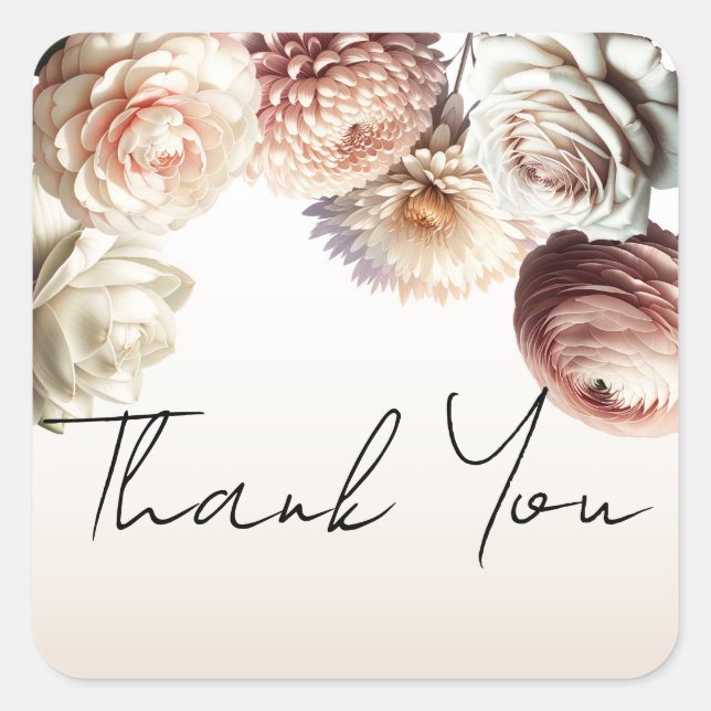 Adesivo Quadrado Flores Cor-de-Rosa Bege Florais Casamento (Frente)