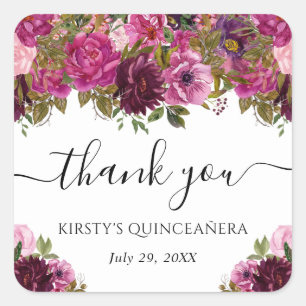 Adesivo Quadrado Flores Cor-de-Rosa de Verão Quinceanera