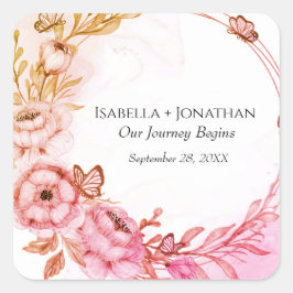 Adesivo Quadrado Flores Cor-de-Rosa Laranja Personalizadas Floral B