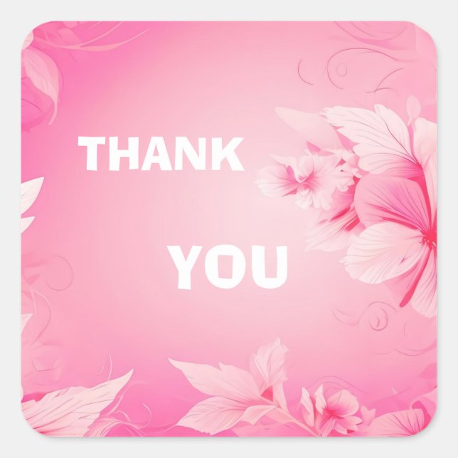Adesivo Quadrado Flores cor-de-rosa macia obrigado você (Frente)