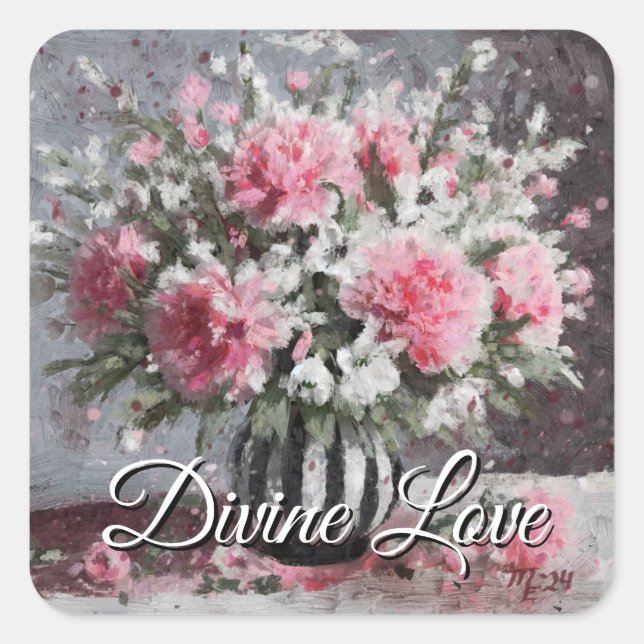 Adesivo Quadrado Flores cor-de-rosa para armação em Vase (Frente)