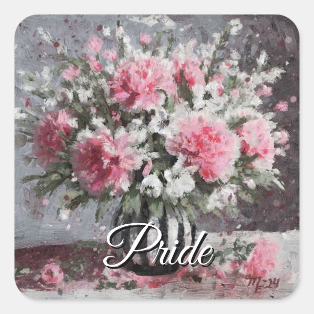 Adesivo Quadrado Flores cor-de-rosa para armação em Vase (Frente)