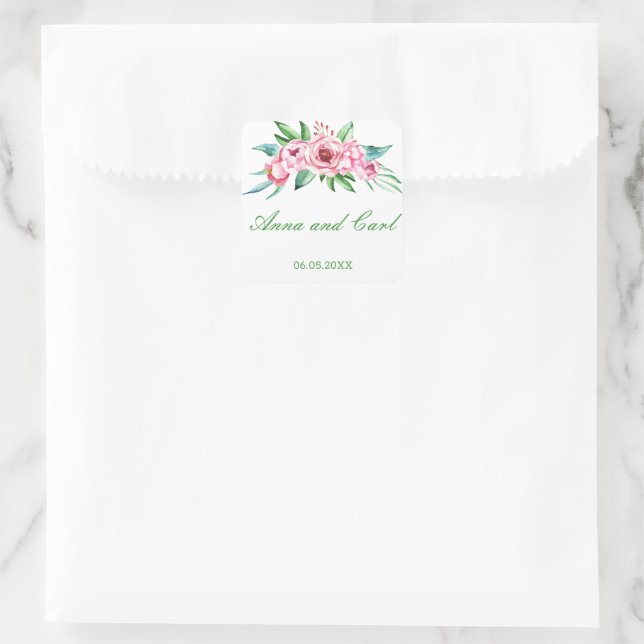 Adesivo Quadrado Flores cor-de-rosa PERSONALIZADAS (Bolsa)