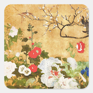 Adesivo Quadrado Flores das quatro estações, Saito Ippo, Arte Asiát