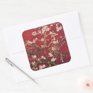 Adesivo Quadrado Flores de Amendoeira Vermelho Vincent van Gogh Pin