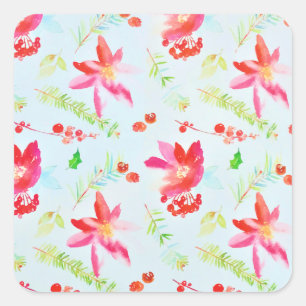 Adesivo Quadrado Flores De Aquarela Cor-De-Rosa-Brilhante