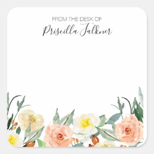 Adesivo Quadrado Flores De Aquarela Cor-De-Rosa Esfareladas Da Mesa