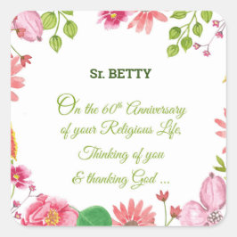 Adesivo Quadrado Flores de Aquarela Religiosas do 60º Aniversário
