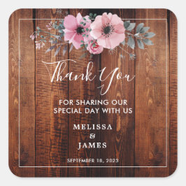 Adesivo Quadrado Flores de aquarela rustica madeira Casamento Obrig