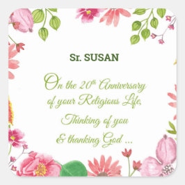 Adesivo Quadrado Flores de Aquarelas Religiosas do 20 Religioso da