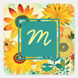 Adesivo Quadrado Flores de Arte Folclórica bonito Monogramadas