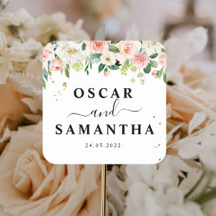 Adesivo Quadrado Flores de Beleza de Cor de Água Rosa Moderna e Lar