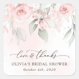Adesivo Quadrado Flores de Blush, Flores Rosa, Boho, Chá de panela