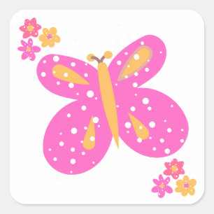 Adesivo Quadrado Flores de Borboleta Pinks Yellow_Fun Stickers