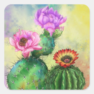 Adesivo Quadrado Flores de Cactus Sticker Lindas