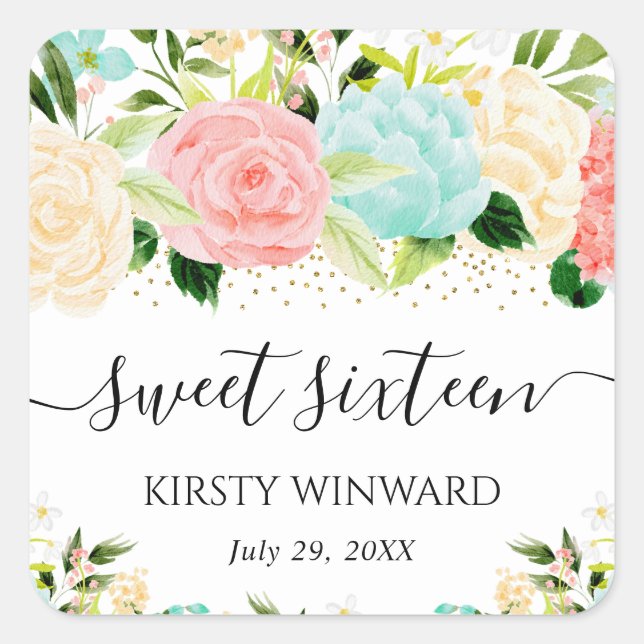 Adesivo Quadrado Flores de Cana-de-Água Rosa e Mineira Doce Dezesse (Frente)