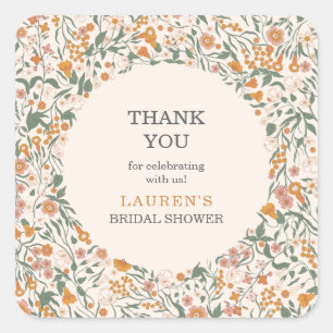Adesivo Quadrado Flores de Casamento de Jardim Rústico Obrigado