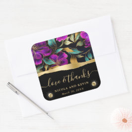 Adesivo Quadrado Flores de Casamento Roxas e Turquesa em Aquarela