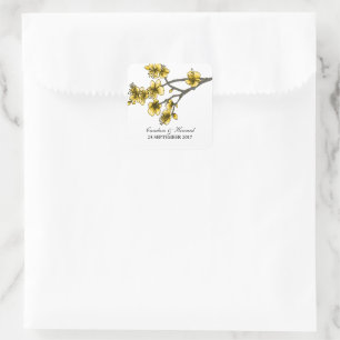 Adesivo Quadrado Flores de Casamento Simples de Cereja Amarelas