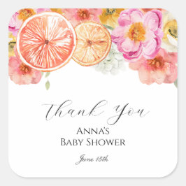 Adesivo Quadrado Flores De Citros Rosa Obrigado Marca Favorável