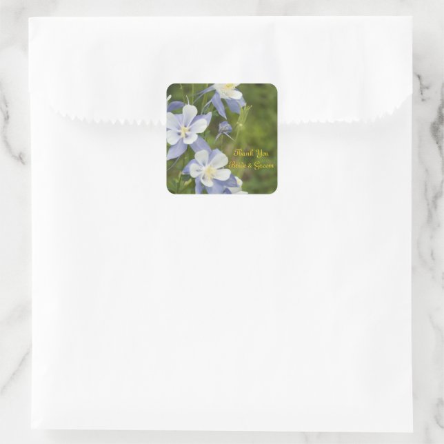 Adesivo Quadrado Flores De Columbina Azul Casamento Obrigado Marca  (Bolsa)