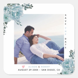 Adesivo Quadrado Flores de cor aquosa azul-poeirenta e fotografia