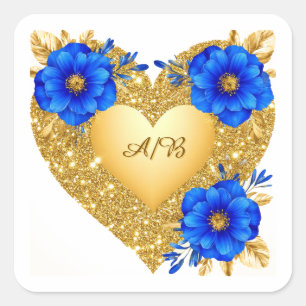 Adesivo Quadrado 🌸 Flores de Coração Brilhantes Decoração de Casam