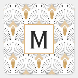 Adesivo Quadrado Flores de Deco de Arte Branca, Dourada e Negra Mot