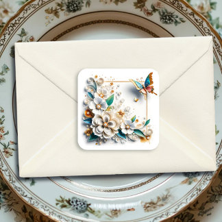 Adesivo Quadrado Flores de Enfileiramento de Papel Elegantes