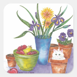 Adesivo Quadrado Flores de Fruta de Gato Branco Aquarela "Liliana"