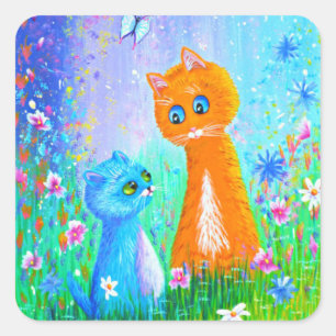 Adesivo Quadrado Flores de Gato Laranja Creationarts Sticker Quadra