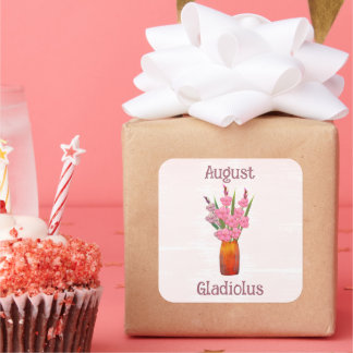 Adesivo Quadrado Flores de Gladiolus Arte Aniversário de Agosto