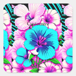 Adesivo Quadrado Flores de Hibisco Multicoloridas Thunder_Cove