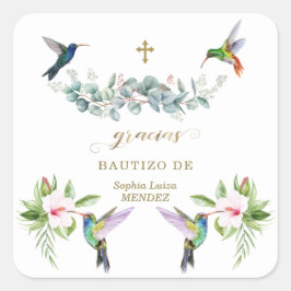 Adesivo Quadrado Flores de Hibisco Rosa Espanhol Eucalyptus Bautizo