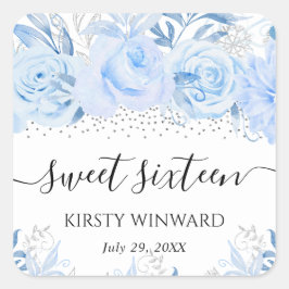 Adesivo Quadrado Flores de Inverno Azul Bebê em Aquarela Sweet Sixt