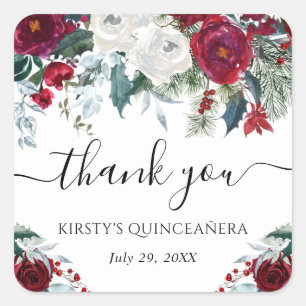 Adesivo Quadrado Flores de Inverno Vermelhas e Brancas Quinceanera