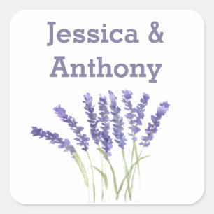 Adesivo Quadrado Flores de lavanda aquarela ervas rústicas quadrado