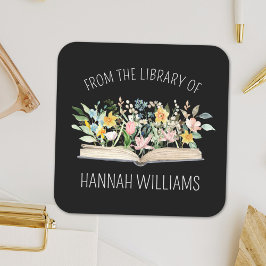 Adesivo Quadrado Flores de Livros Abertos da Biblioteca de Placas d