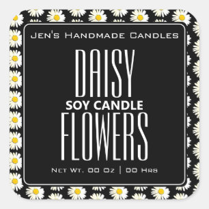 Adesivo Quadrado Flores de margarida bonitas Padrão Velas brancas p