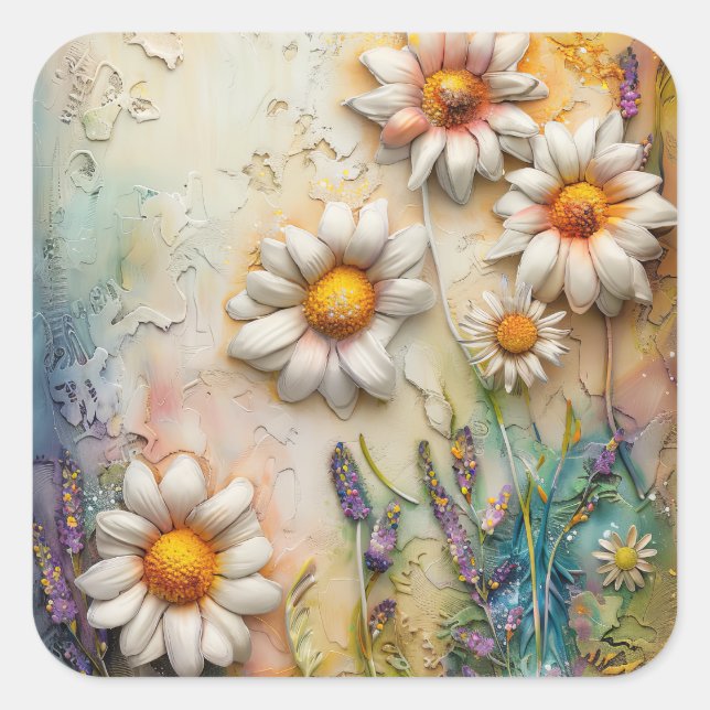 Adesivo Quadrado Flores de Margarida Bonito Flores Selvagens Nature (Frente)