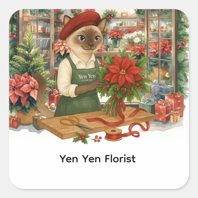 Adesivo Quadrado Flores de Natal de Cat Florist (Frente)