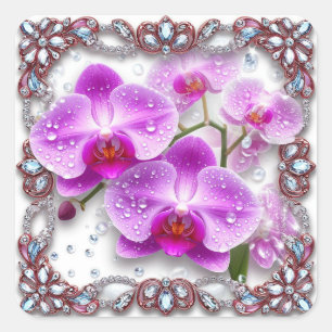 Adesivo Quadrado Flores de Orquídea Rosa Elegantes