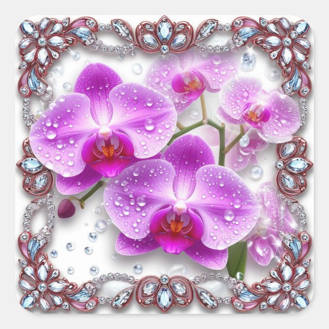 Adesivo Quadrado Flores de Orquídea Rosa Elegantes (Frente)