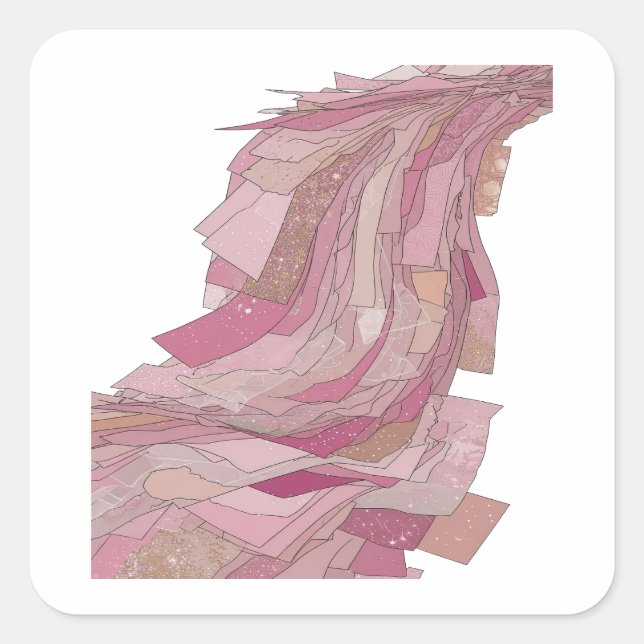 Adesivo Quadrado Flores de papel prateadas alegres cintilantes rosa (Frente)