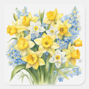 Adesivo Quadrado Flores de Primavera em Aquarela Narcisos