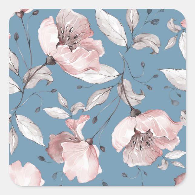 Adesivo Quadrado Flores de primavera, folhas, design sem costura (Frente)
