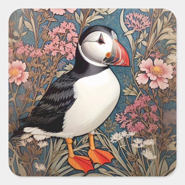 Adesivo Quadrado Flores De Puffin E De Thrift Marítimo William Morr (Frente)