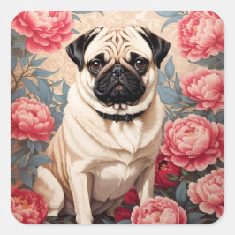Adesivo Quadrado Flores de Pug e Peony William Morris Inspirado