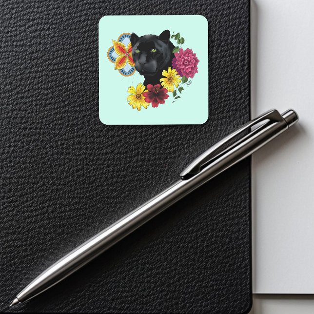 Adesivo Quadrado Flores de Retrato Jaguar Pretas (Criador carregado)